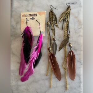 Feather Earrings Set of 2 Pairs